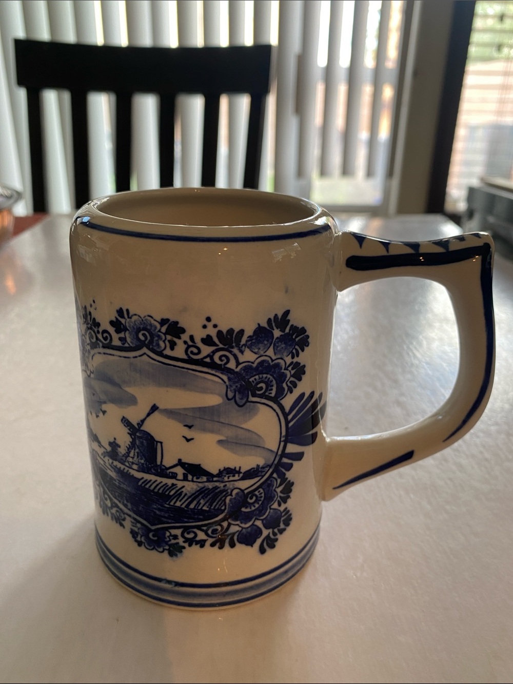Vintage ELESVA Holland Blue White Beer Stein Mug Windmill Hand Painted 5”